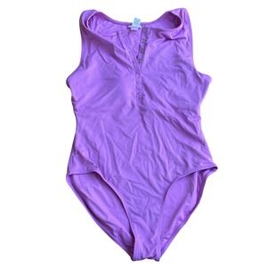 Andie Swim The Malibu One Piece Swimsuit Flamingo Purple Henley Snaps Women's L